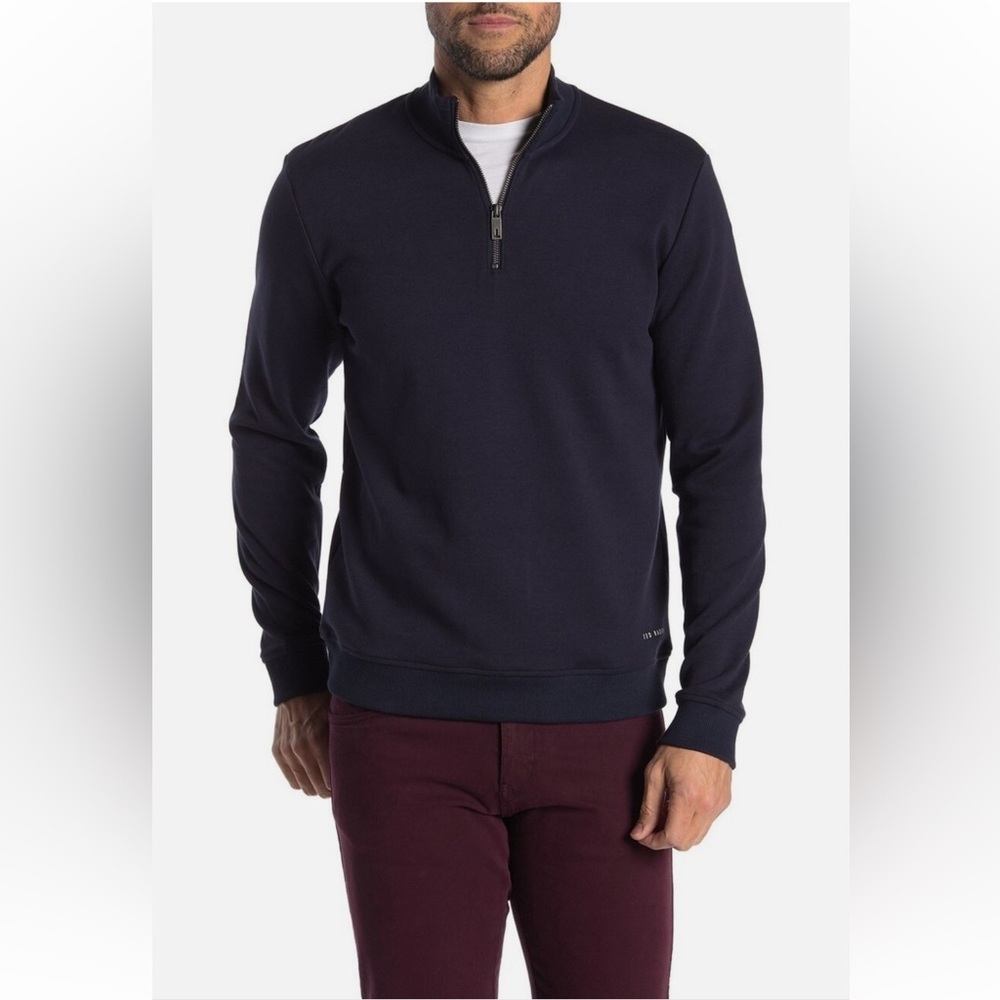 Ted Baker London Men's Quarter Zip
Knit Sweater Pullover Navy Blue Size 6 (XXL)